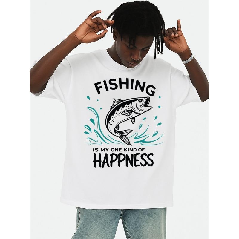

Fishing Happiness Tee Mens Crew Neck T-shirts Summer Clothing Classic Casual T-shirt, Street Style, Summer Casual Wear, Perfect for Gift Giving Daily S белый