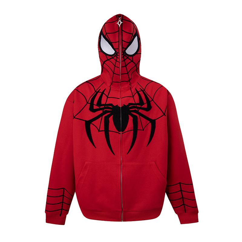 Spider-Man Bestickter Kapuzenpullover mit durchgehendem Reißverschluss – Unisex Partnerlook – Lockere Herbstjacke