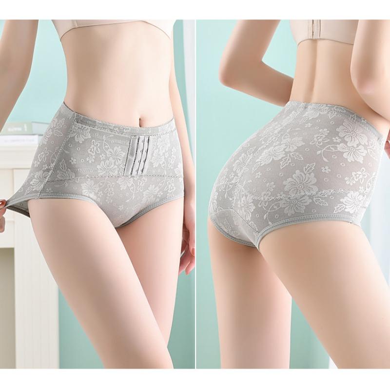 Women High Waist Front Hook Floral Jacquard Tummy Control Seamless Butt Lifting Slim Shape Briefs