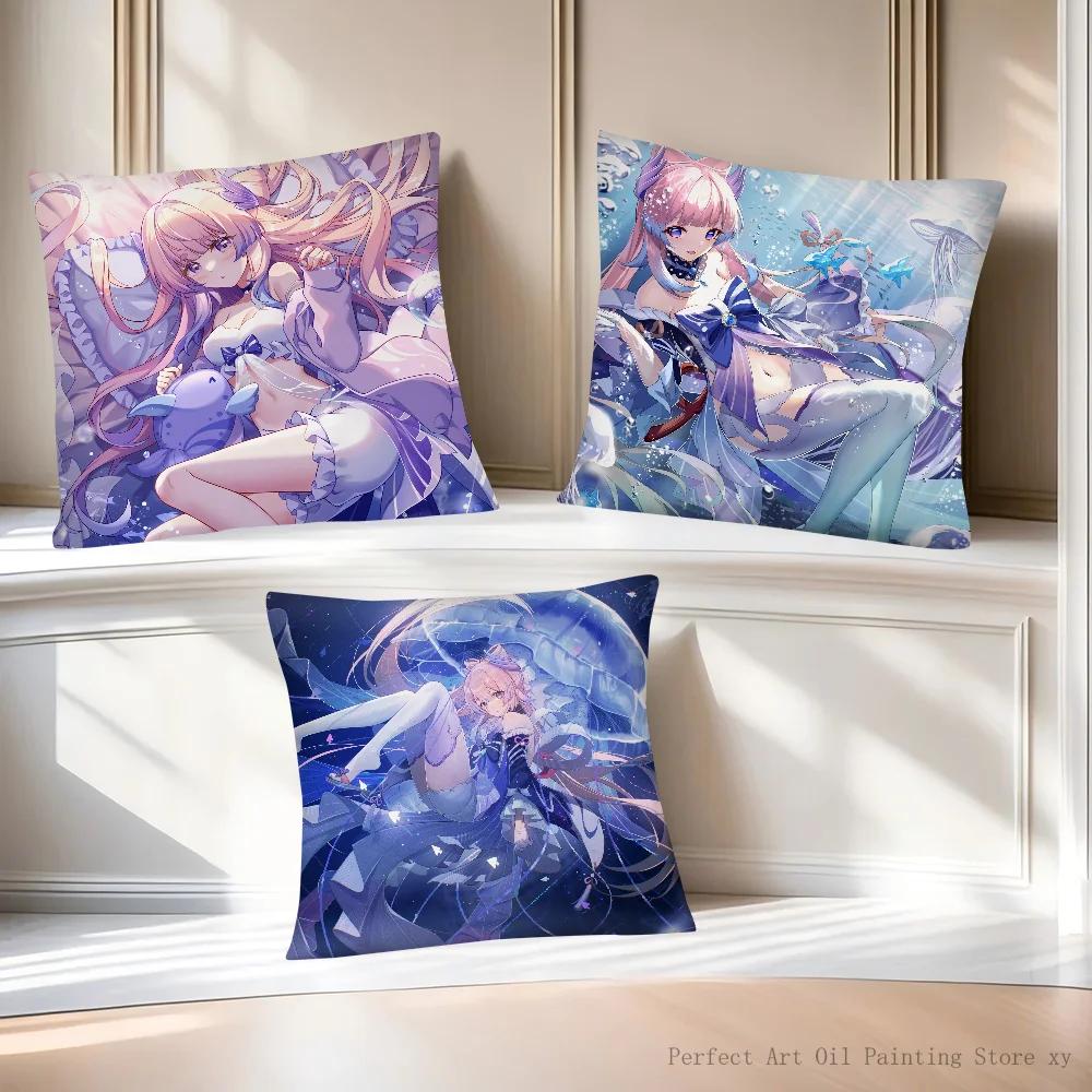Game Anime Genshin Impact Sangonomiya Kokomi Pillow Case Square Pillow Cushion Cover Bedroom Sofa Room Decoration Casual