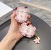 Pink Flowers Pattern Transparent Earphone Case with Lily Pendant Suitable for AirPods 1 2 3 4 Pro Pro2