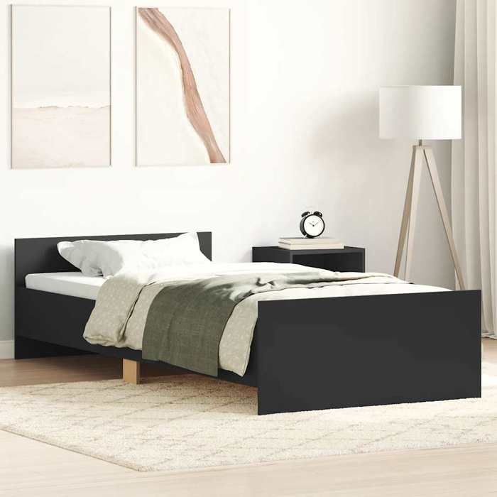 VidaXL Cadre de lit noir 75x190 cm petit simple bois d'ingénierie 835947