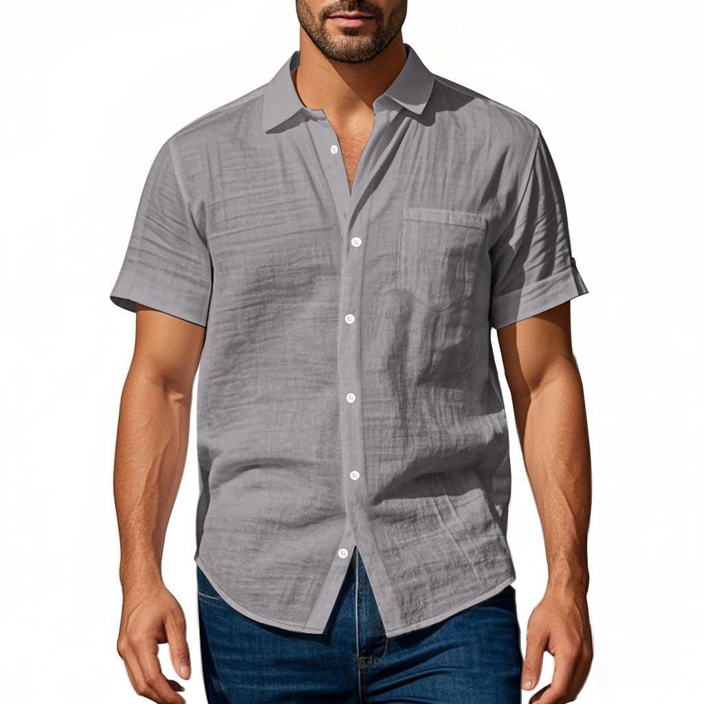 Men's Linen Relaxed Fit Casual Henley Collar Short-Sleeved Shirt