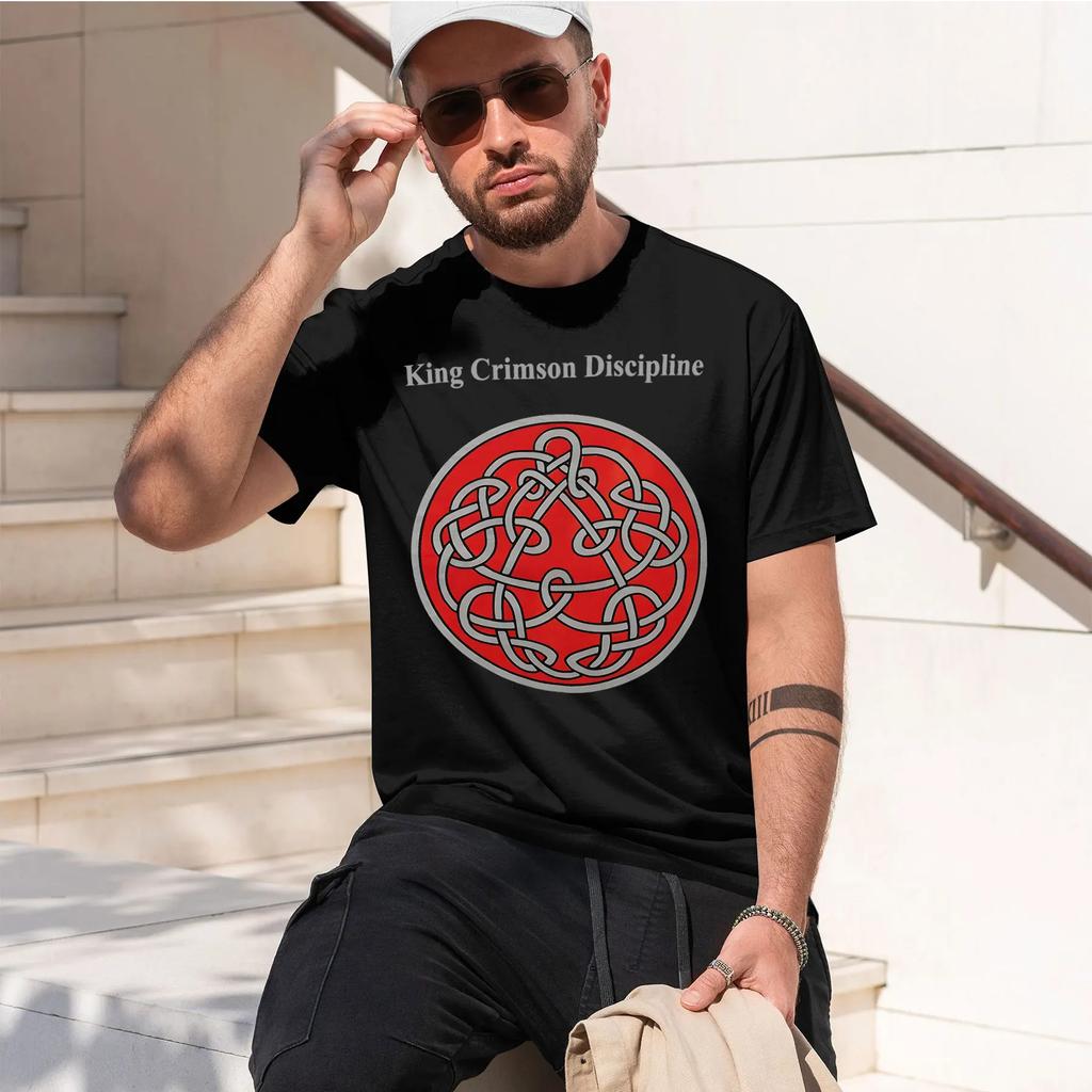 King Crimson DISCIPLINE Heavyweight Retro Printed Pattern Fun Round Neck T-shirt for Daily Comf