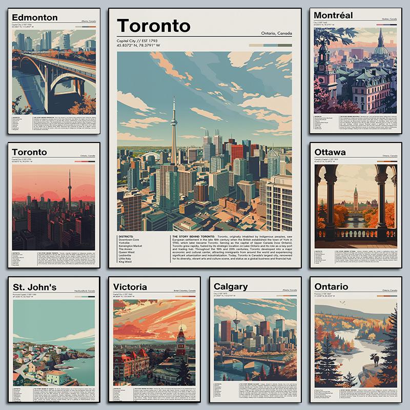 Kanada Reise Chic Stadtlandschaft Poster Vintage St. Johns Toronto Drucke Leinwandgemälde Wandkunst Bilder Heim Wohnzimmer Dekor