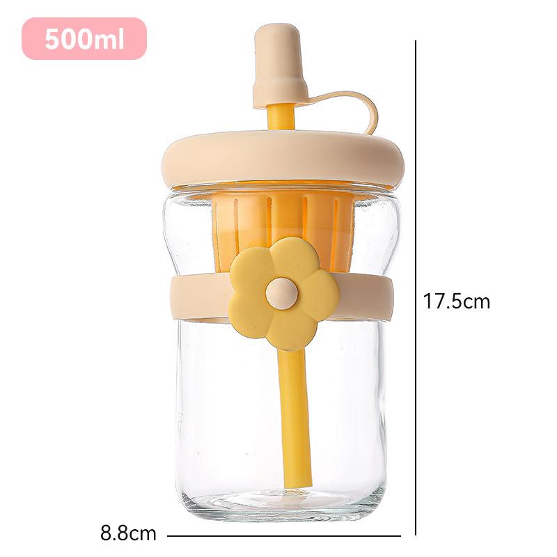 Cute Flower Tea Water Separation Glass Cup with Straw Cold Brew Flower Tea Cup For Women Tumbler Juice Milk Coffee Drinkware Cup