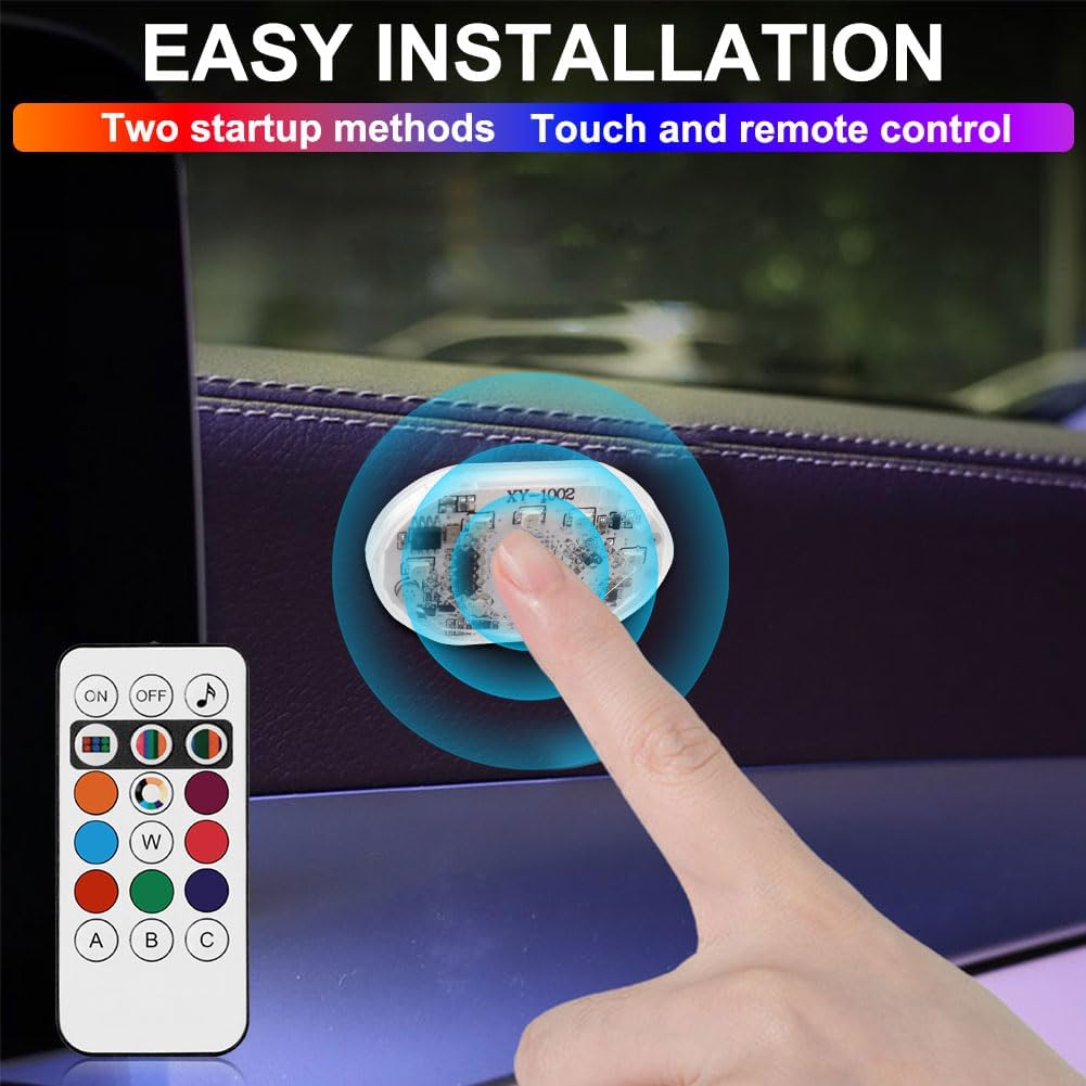 4Pcs LED Interior Car Lights Wireless With Remote, Portable USB Rechargeable Car Interior Led Night Light For Car Decor