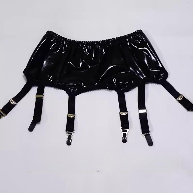 

Gothic Punk PVC Wetlook Leather Garter Belt With Metal Clips For Stockings Women Sexy Oil Shiny Pole Dance Club Party Accessory M
