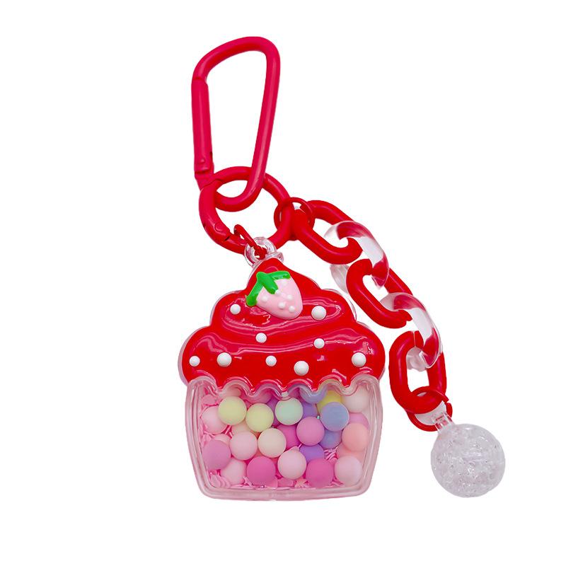 Cream Strawberry Ice Cream Pendant, Cute Flowing Sand Oil Keychain, Creative Small Accessory, Bag Pendant