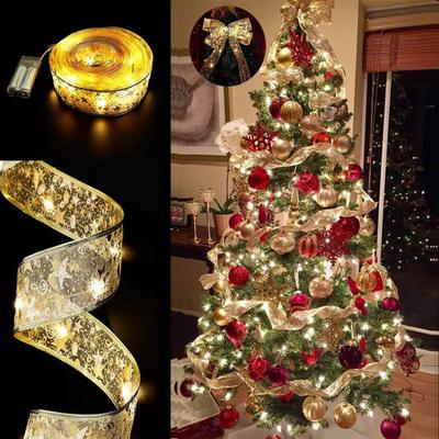 Luzes de Fita de Natal a Pilhas Luzes de Fada Laço de Fita de Natal Luz para Decoração de Festa de Feriado de Natal Casamento Ano Novo