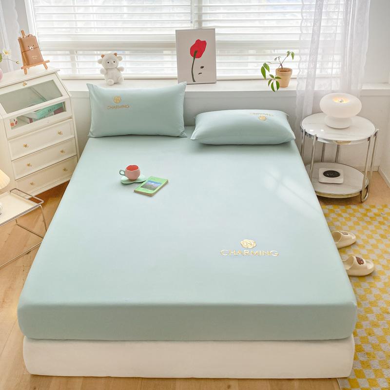 40 Long-staple Cotton Embroidered Single Fitted Sheet Home Hotel Simple Fitted Single Fitted Embroidered Fitted Sheet