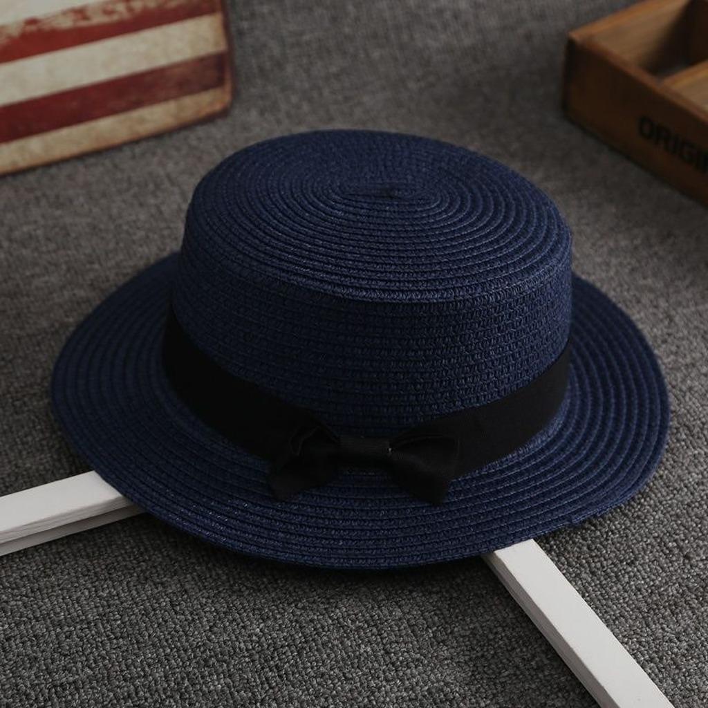 

Breathable Sun Hat Sun Bow Decor Hat Short Brim Straw Hat Moisture Proof For Daily Shopping Outdoor Photoshoot Picnic Темно-синій