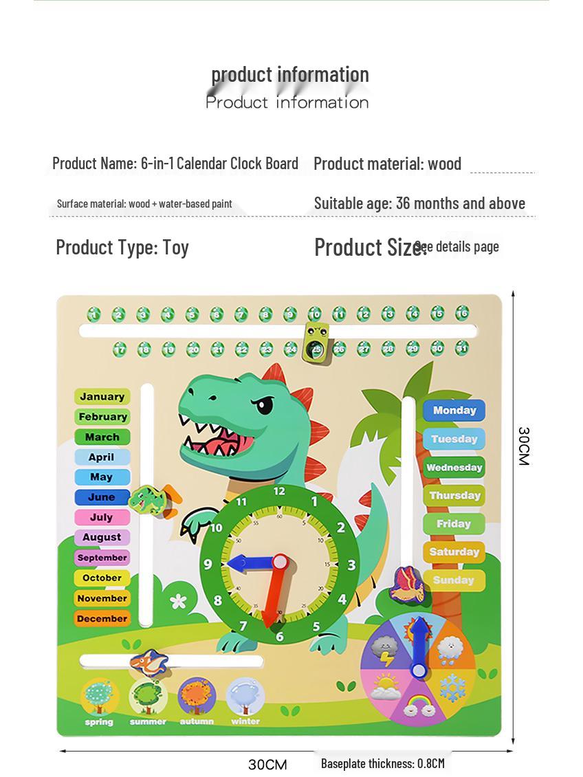 

Деревянный развивающий календарь-часы «Шесть в одном»: Пазл для познания времени, сезонов, месяцев и погоды