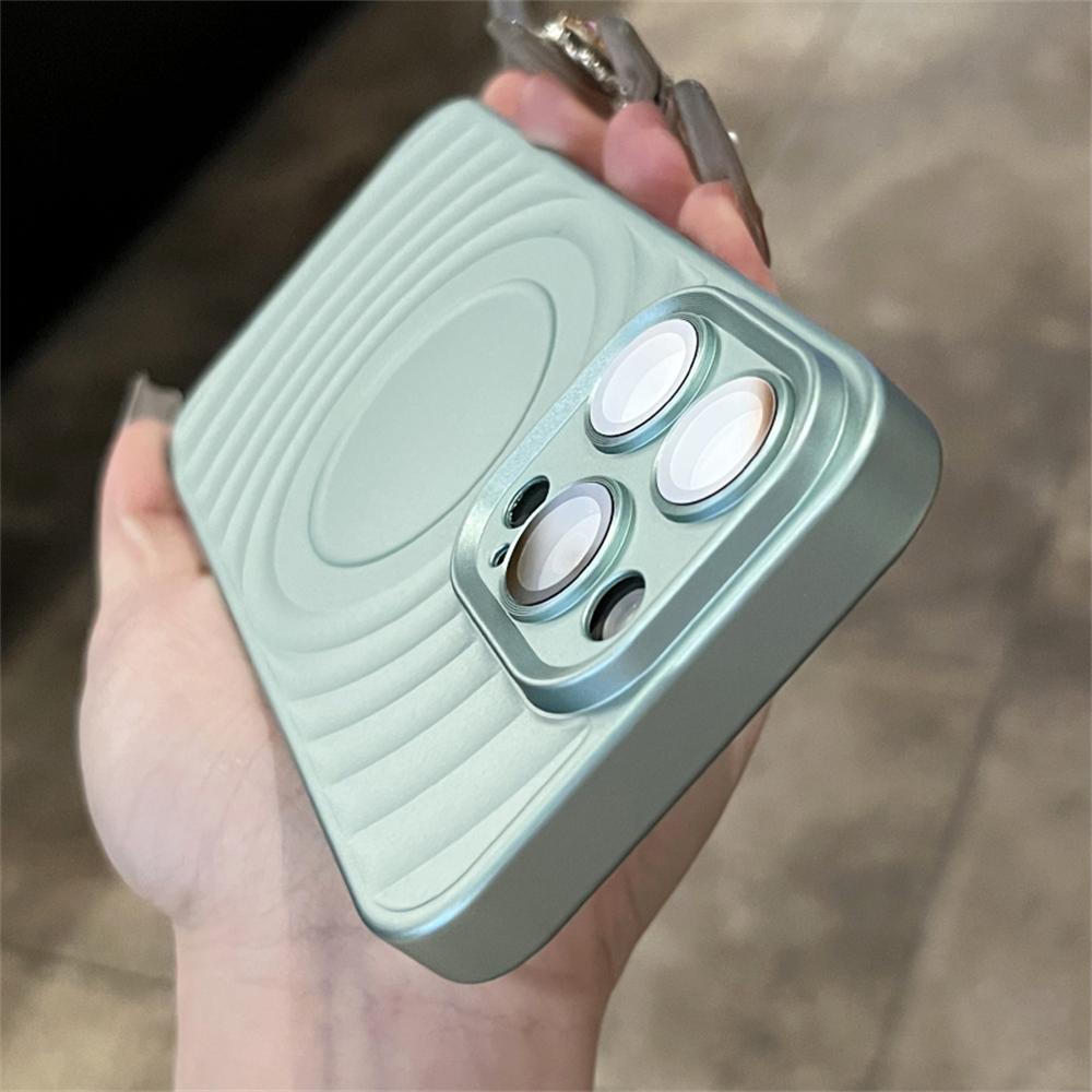 Luxury Wave Ripple Pattern Phone Case For iPhone 15 14 13 Pro Max Solid Color Lens Film Camera Protection Shockproof PC Cover
