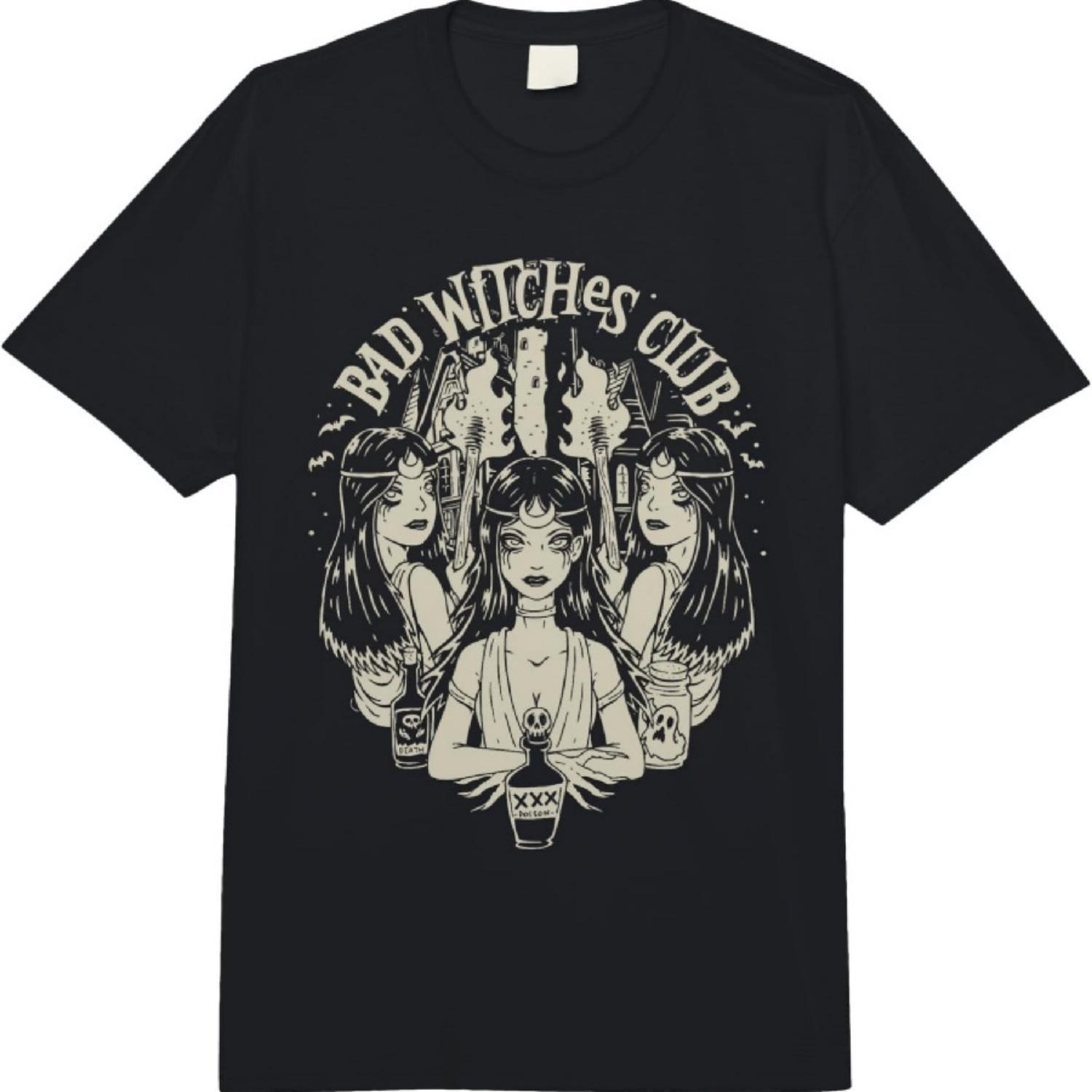 Черная магия Клуб плохих ведьм Салем Пин-ап девушки Комфорт Цвета Взрослая Тяжелая футболка S чёрный