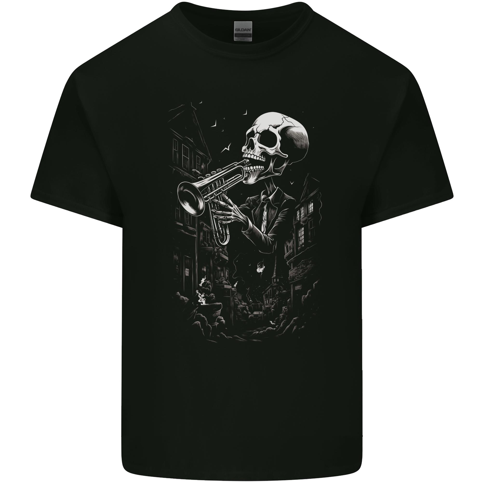 Day of the Dead Skeleton Trumpet Skull DOTD Unisexs Light Cotton TShirt S
