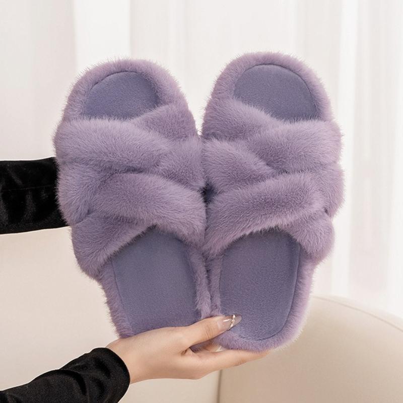 

Мода Мода Дизайн с перекрестной шнуровкой Плоские тапочки Женские Уютные Теплые Пушистые Домашние тапочки Высокое качество Зимние Хлопковые тапочки Zapatos De Mujer 34-35 фиолетовый