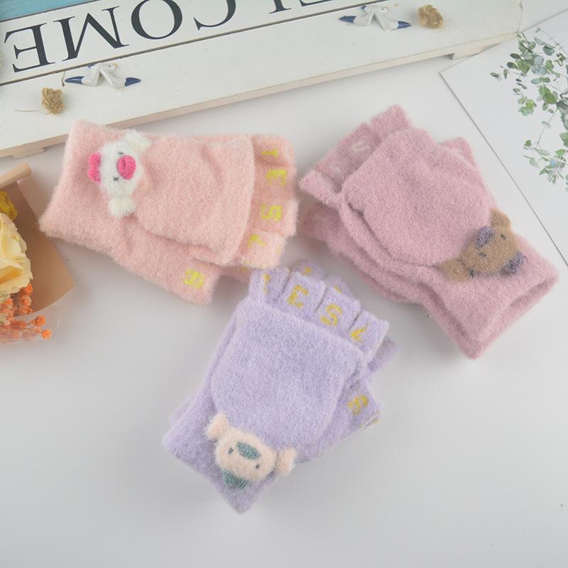 

Новые зимние детские перчатки с откидными пальцами, вязаные, теплые, шерстяные, мультяшные, милые, шерстяные студенческие перчатки children aged 5-12