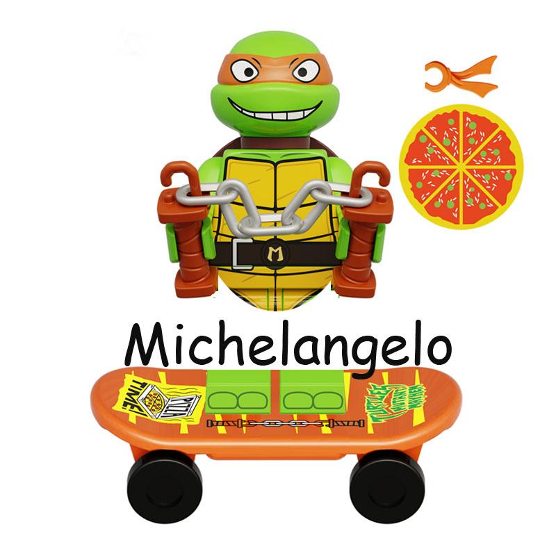 Promotions!!! Ninja Turtles Shredder Splinter Michelangelo With Pizzas Model Action Figure Blocks Construction Toys for Children
