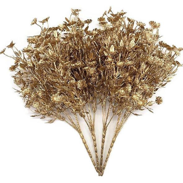 PASYOU Fake Leaves Plants for Christmas Decor, Gold Artificial Shrubs Grass Foliage Plastic Bulk Leaf Indoor Outdoor Home Garden Party Hotel Verandah