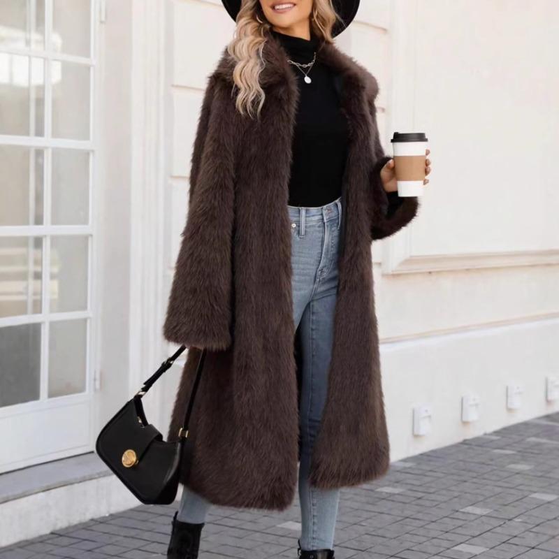 0 imitation fur coat top imitation fox hair long coat warm and cold trench coat