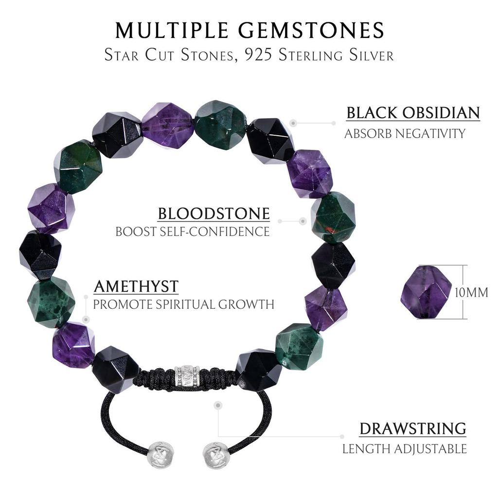 AWNL Amethyst Natural Stone Bracelet with Silver Gift for Men's Clasp, Men, 16.5cm-18cm