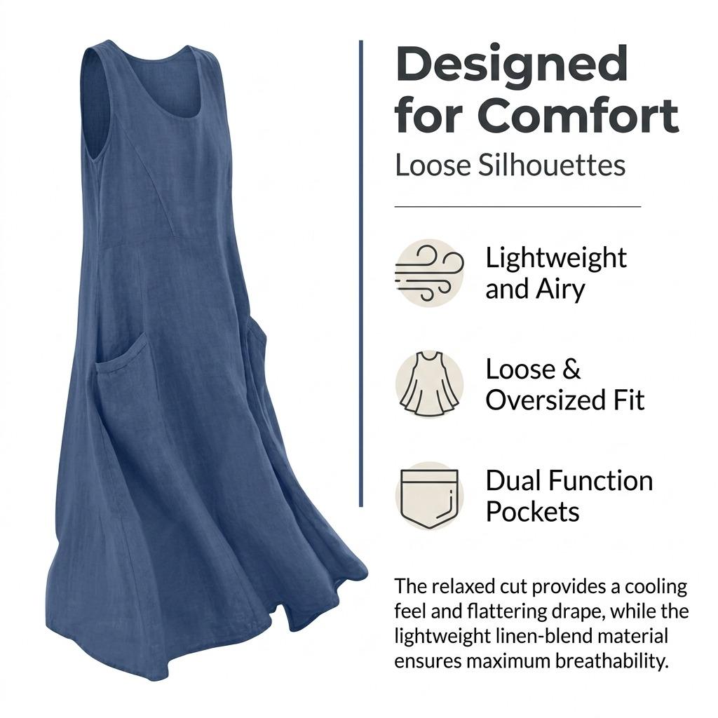 Summer European And American Style Pocket Sleeveless Round-Neck Women'S Pure Cotton Dress