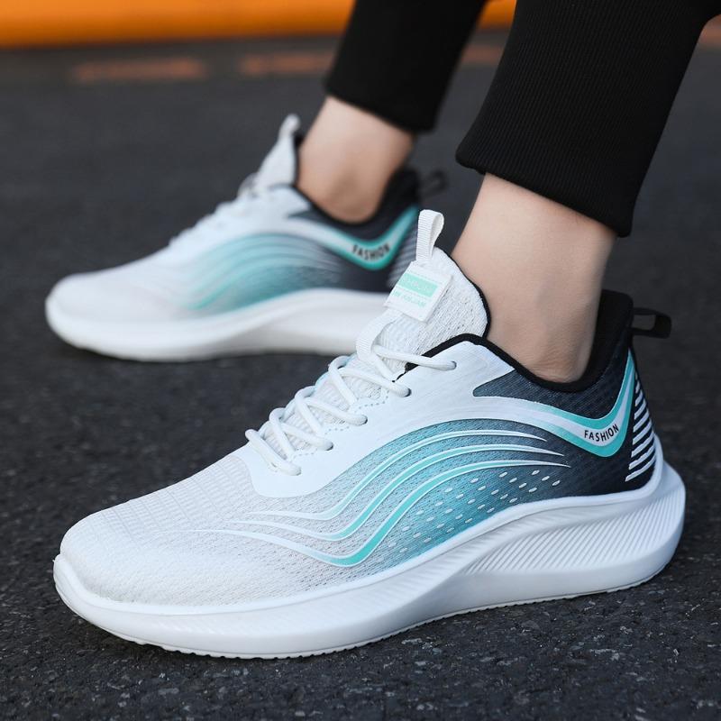 Sports shoes men's summer new flying woven surface fashionable breathable trendy shoes low-top lace-up comfortable and lightweight men's shoes