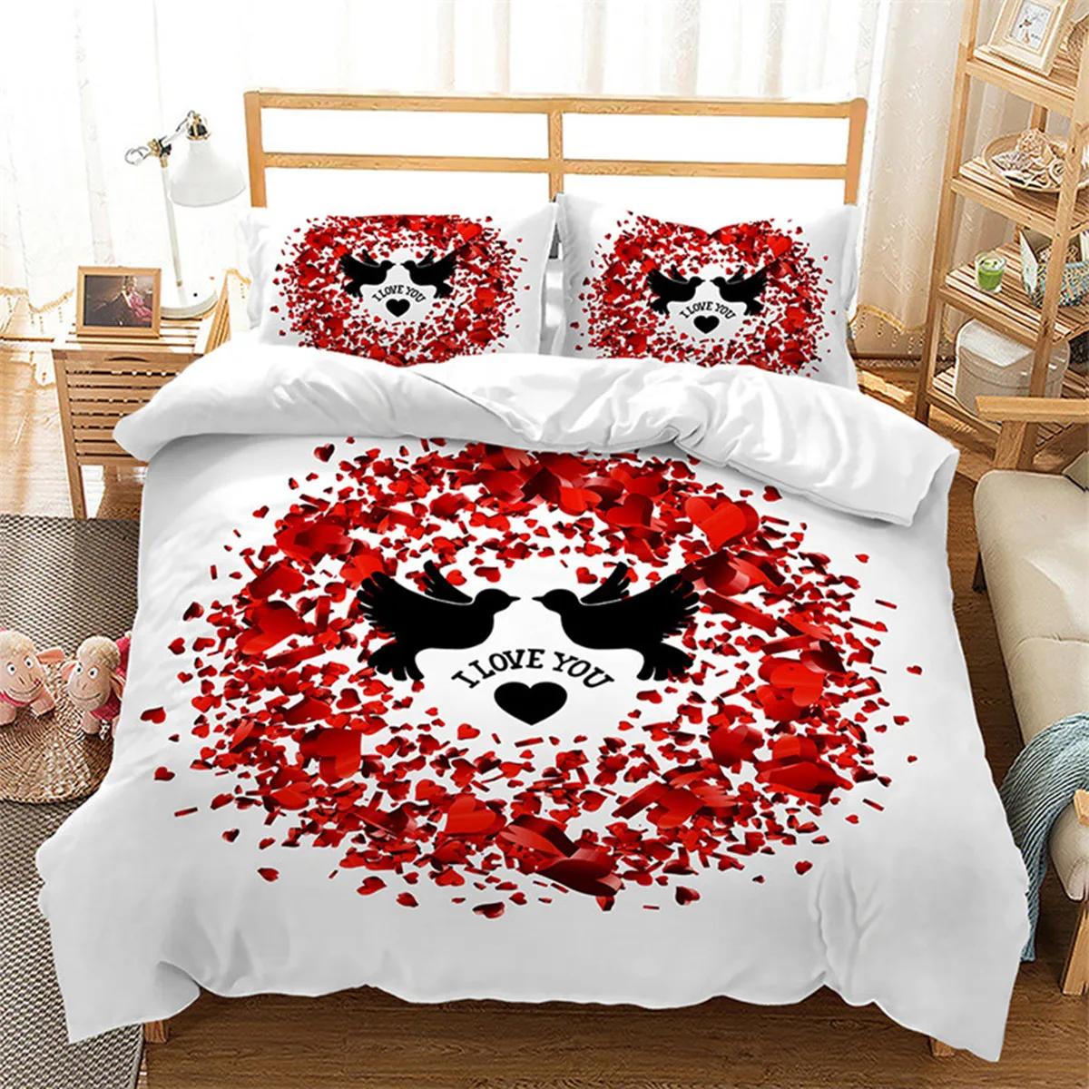 

Romantic Duvet Cover Rose Floral Quilt Cover Love Heart Couple Wedding Valentine Gifts Bedroom Decoration Queen King for Girls 70x133cm 2pcs