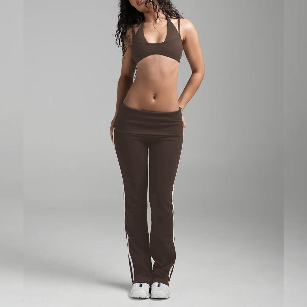Yoga suit, trousers folded waist, flared pants, beauty back, bra, underwear, running Pilates two-piece set