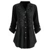 Women Ladies Large Size Button Lace V Neck Long Sleeve Shirt Blous