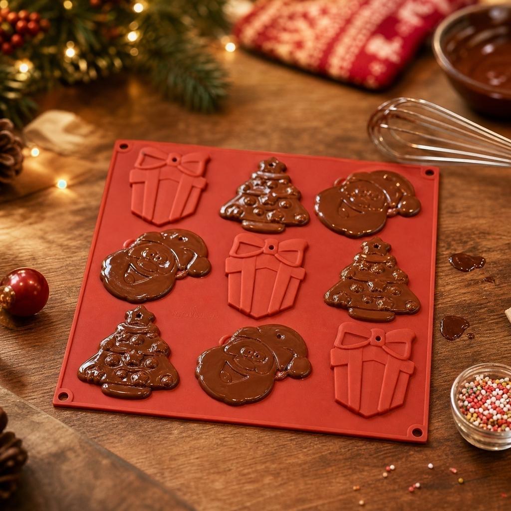 Silicone Christmas Mold for Cake Cookies Pudding Chocolate Baking Mold Flexible Non-Stick Holiday Themed Silicone Baking Tray