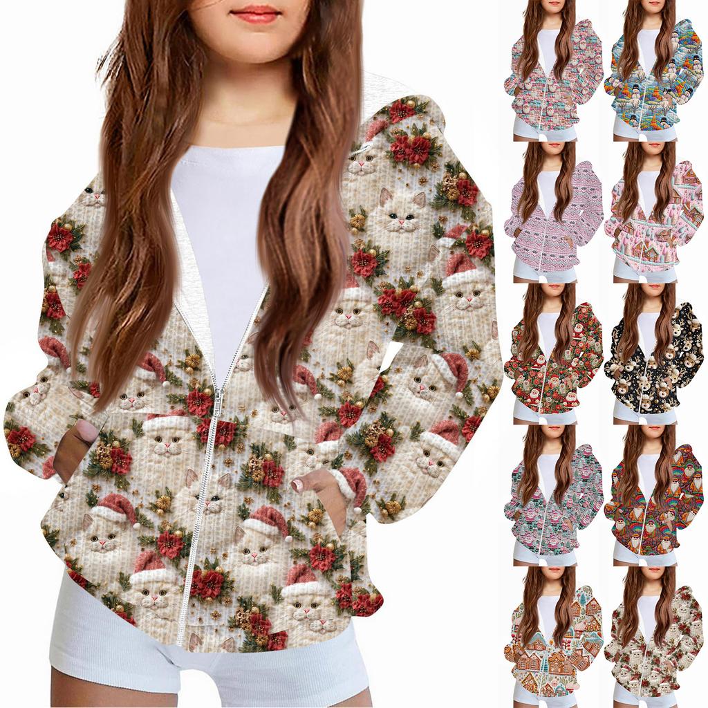 Children Girls And Boys Fashion Jacket Casual Printed Long-sleeved Hooded Cardigan Sweatshirts