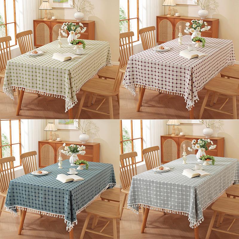 Simple Literary And Artistic Embroidery Plaid Tablecloth Cotton And Linen Fabric Small Fresh Coffee Table Rectangular Dining Table Mat