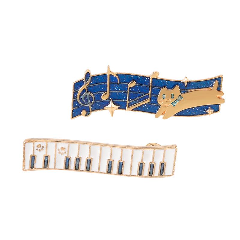Starry Sky Cat & Piano Brooch: Geometric Musical Note Badge Gift