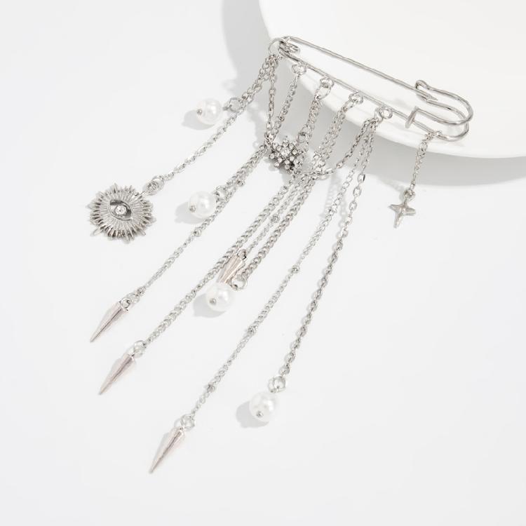 Rhinestones Pearls Brooch With Removable Alloy Chain For Pants Decoration And Fashion Accessories