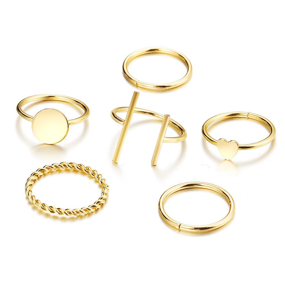6 Pcs/set Rings Creative Love-shaped Geometric Open Band Ring Cold Style Joint Ring Set