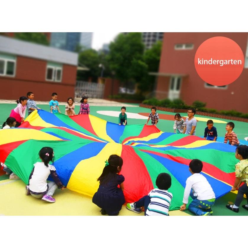 Parachute de jeu arc-en-ciel de 4 mètres pour enfants, Jouet d'activité de groupe en plein air, Jeu de parachute pour préscolaires, Fêtes, Cours de gymnastique, Matériau en nylon