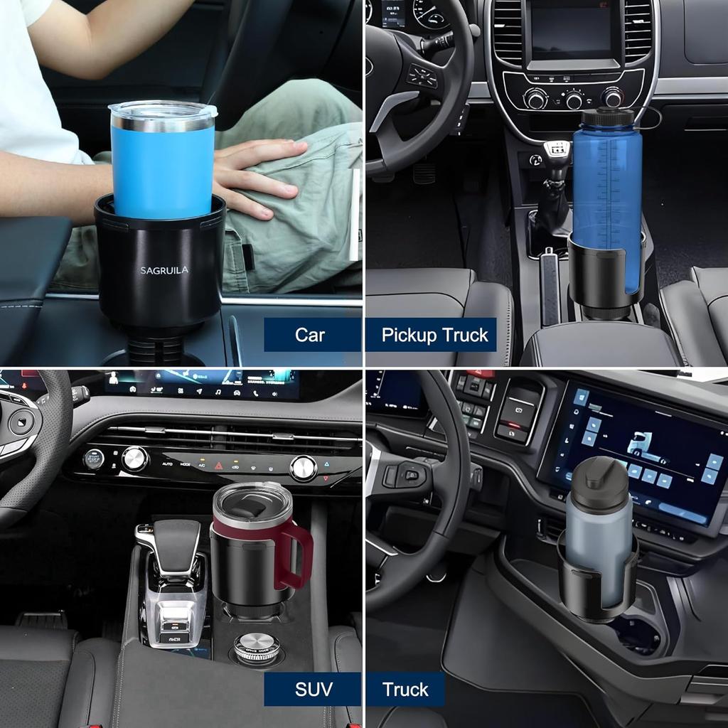 Car Cup Holder Expander, Cup Holder Expander For Car With Stretchable Rubber Base, Large Cup Holder Adapter Compatible With Yeti, Hydro Flask,