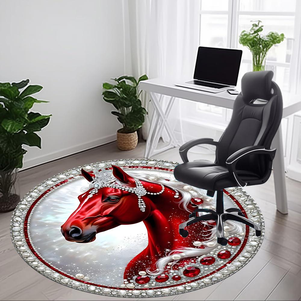 1pc Jeweled Horse Office Round Rug, Non-slip, Soft and Durable Office Rug for Interior Decoration, Perfect for Office, Beautiful Decoration Yy26032400