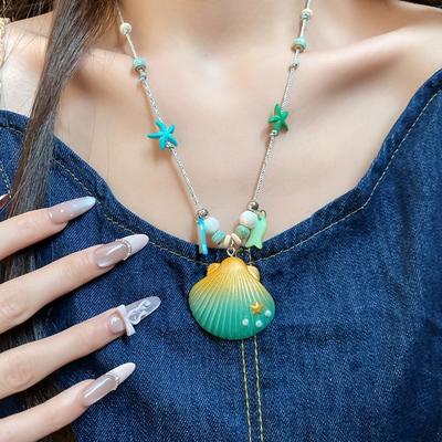 Bohemian Starfish Shell Necklace Dopamine Bead Fish/Conch Starfish Choker Photography Props Splicing Summer Clavicle Chain Gift