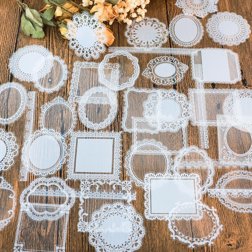 30PCS White Lace Stationery Stickers Decorative Phone Case Cute DIY Stickers for Diary Girls Art Craft Scrapbooking Card