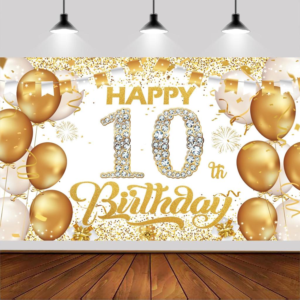 6x3.6ft Happy 80th Birthday Backdrop Banner,White And Gold Birthday Backdrop Sign, Happy Birthday Party Supplies Photo Background for Children Men