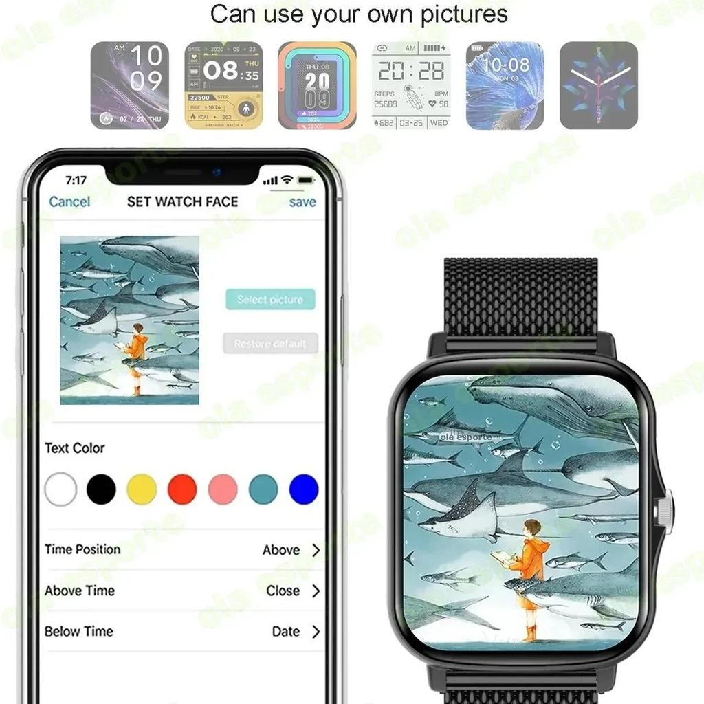 2025 New Watch Women Gold Smart Watch Men Waterproof Bluetooth Wireless Call Infinite Screen Smart Bracelet DIY Watch Face Bands