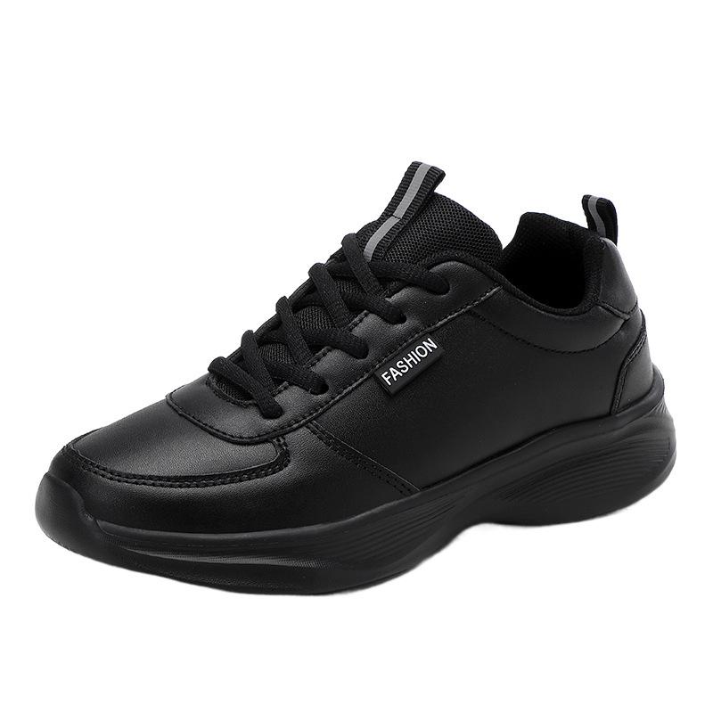 Herbst Sportschuhe Damen Lederoberfläche wasserdicht dicke Sohle bequem ganz schwarz KFC Küche rutschfest Arbeit Damenschuhe