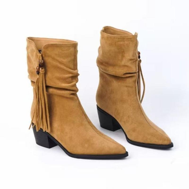 Autumn New British Style Pointed Toe High Heel Booties Women's Block Heel Temperament Versatile Fashion Single Boots