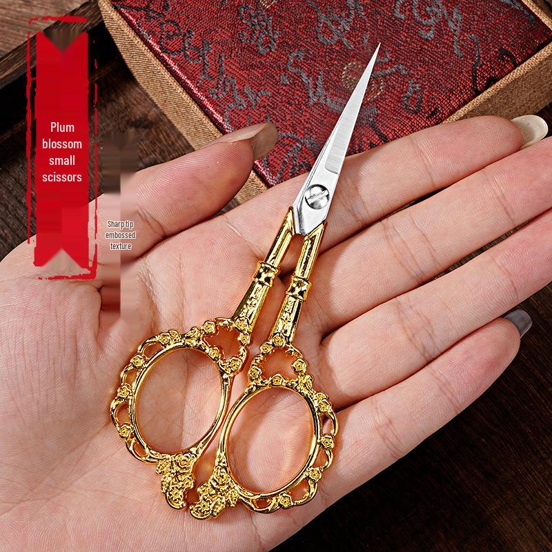 European Retro Plum Blossom Stainless Steel Scissors for Cross-Stitch & Crafts