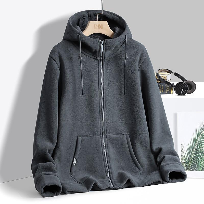 Unisex Fleece Jacket With Hood Thick Coral Warm Outdoor Pullover Winter Running