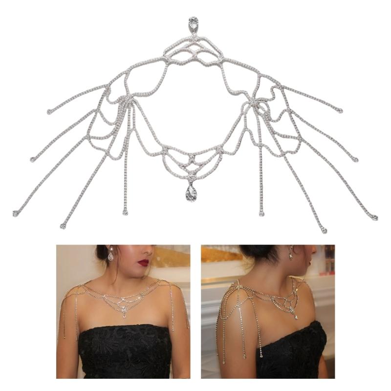 Stylish Alloy Rhinestones Shoulder Necklace Sturdy Fringe Design Perfect For Casual Evening Outfits
