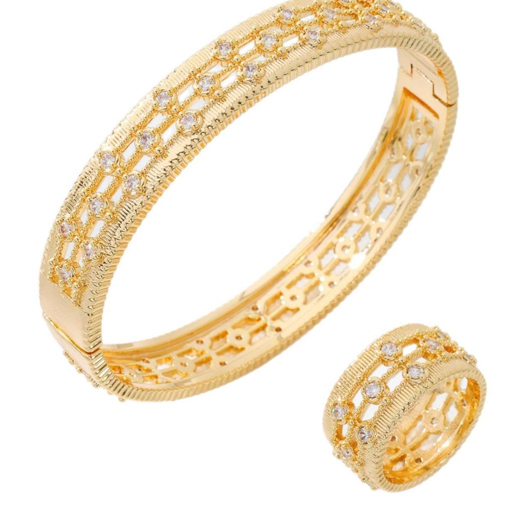 Elegant European Hollow Rhinestone Bracelet & Ring Set